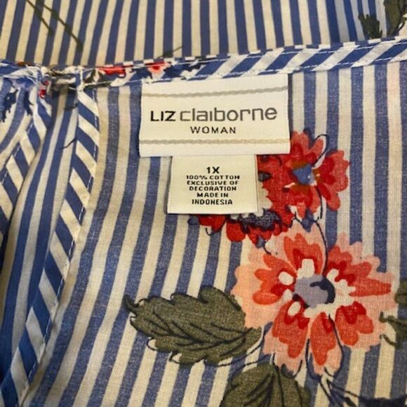 Liz Claiborne Womans Blue/White stripe Floral long sleeve tunic, size 1X - Picture 3 of 3